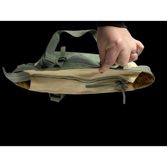 Sherpani Nola Large Shoulder Tote Bag Laptop Briefbag Leather Canvas Green Beige - Picture 8 of 16